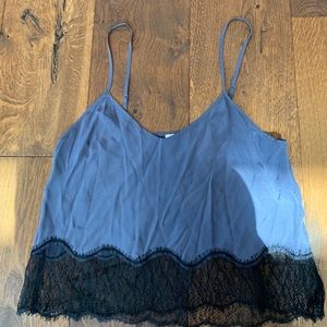 Wilfred (aritzia) blue/grey silk w black lace tank